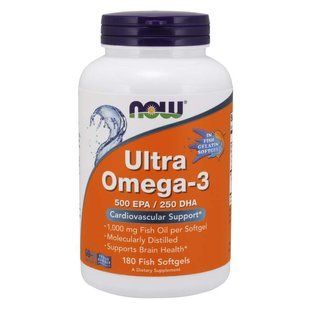NOW Foods, Ultra Omega-3, 500 EPA/250 DHA, 180 рибних капсул