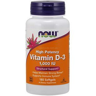 NOW Foods, Vitamin D-3, 1000 МЕ, 180 капсул