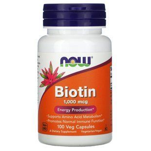 NOW Foods, Biotin, 1000 мкг, 100 капсул