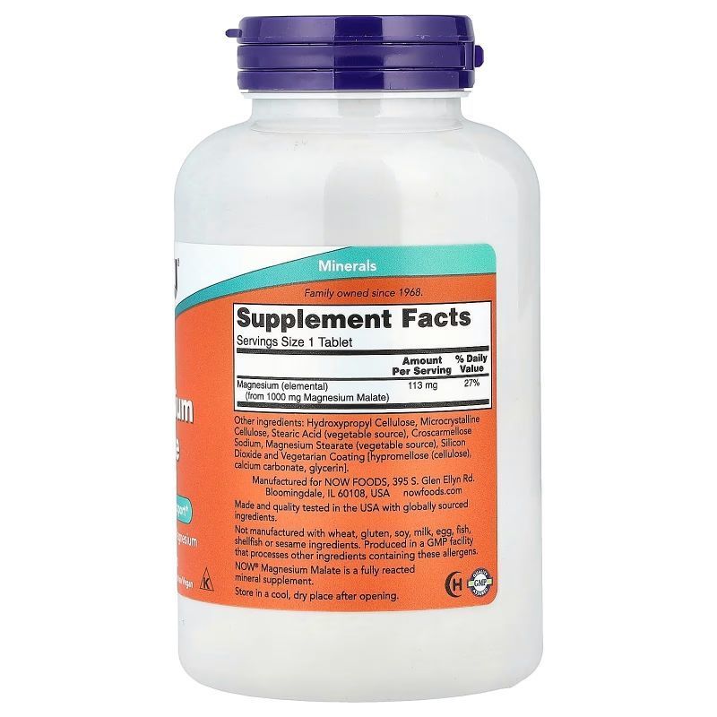 NOW Foods, Magnesium Malate, 1000 мг, 180 таблеток