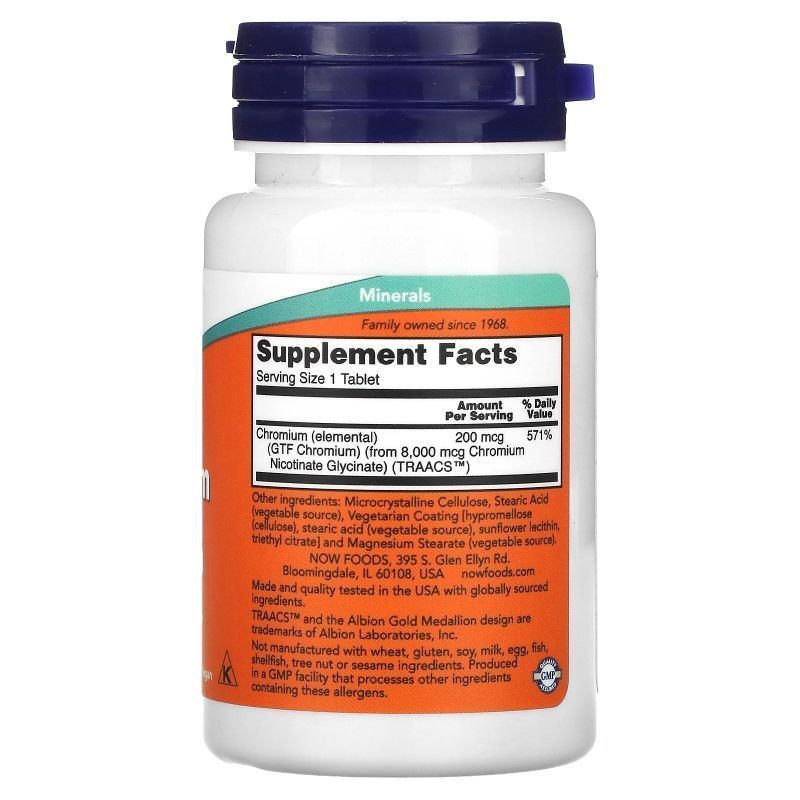 NOW Foods, GTF Chromium, 200 мкг, 100 таблеток
