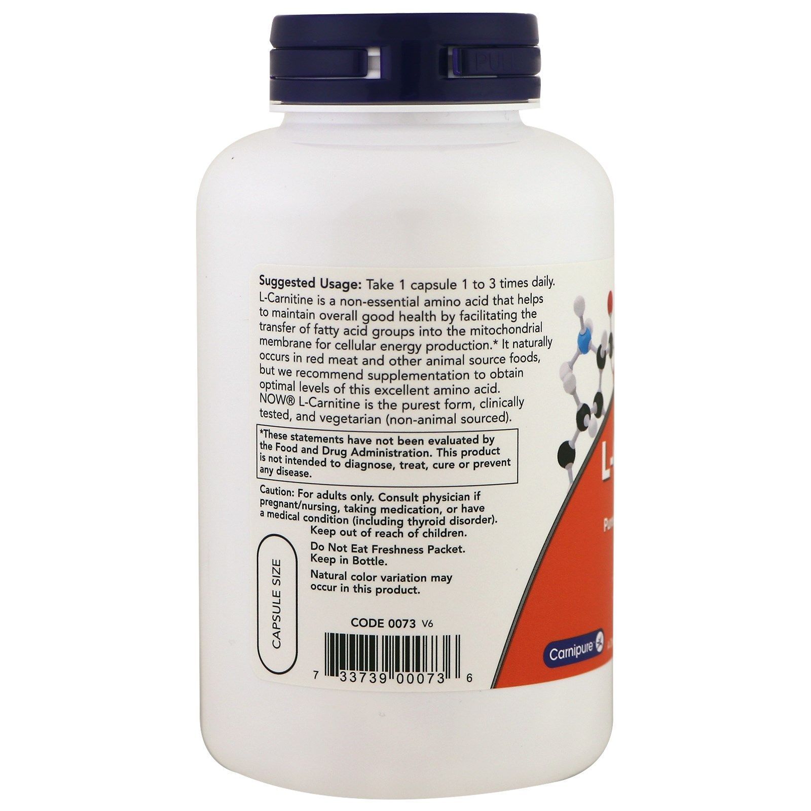 NOW Foods, L-Carnitine, 500 мг, 180 капсул