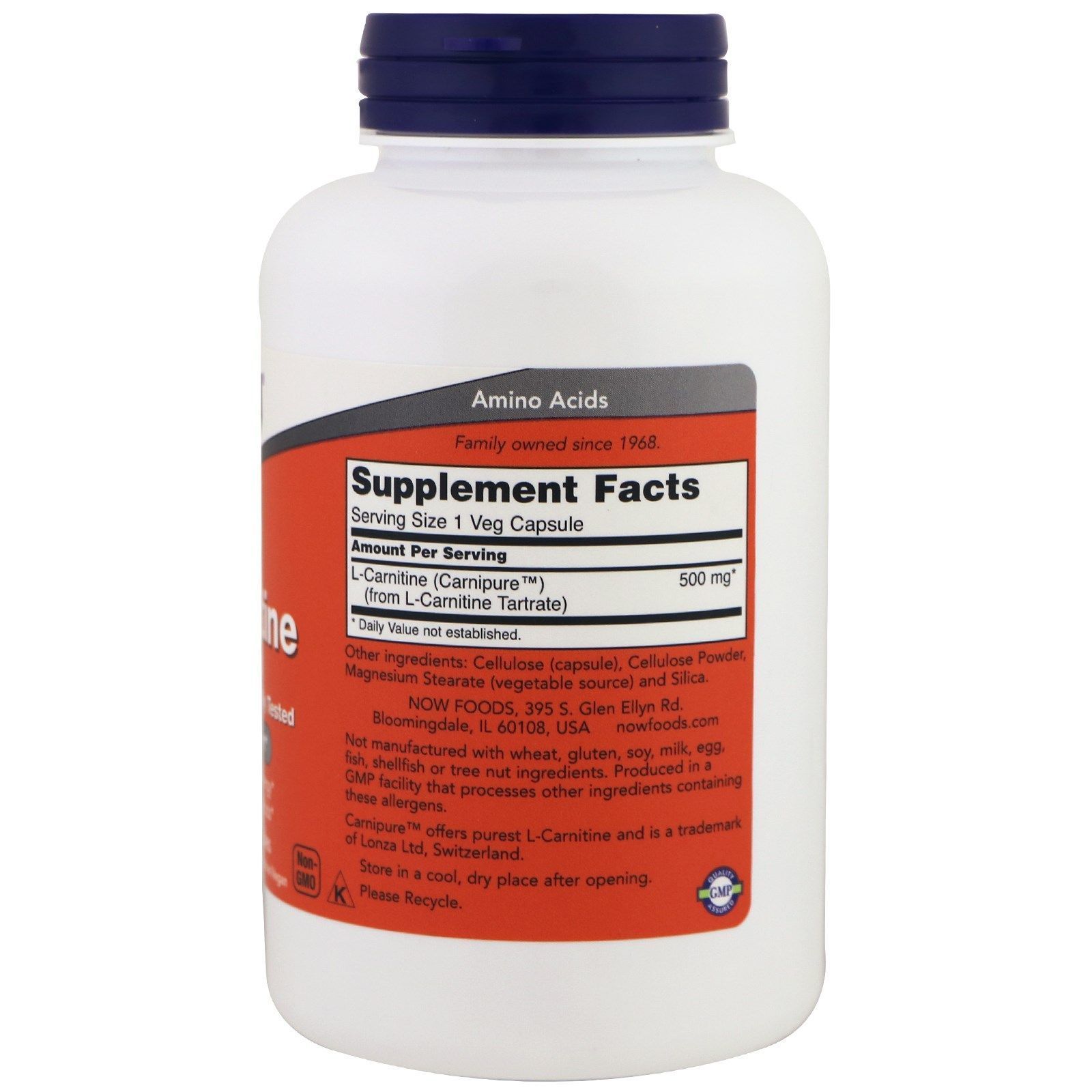 NOW Foods, L-Carnitine, 500 мг, 180 капсул