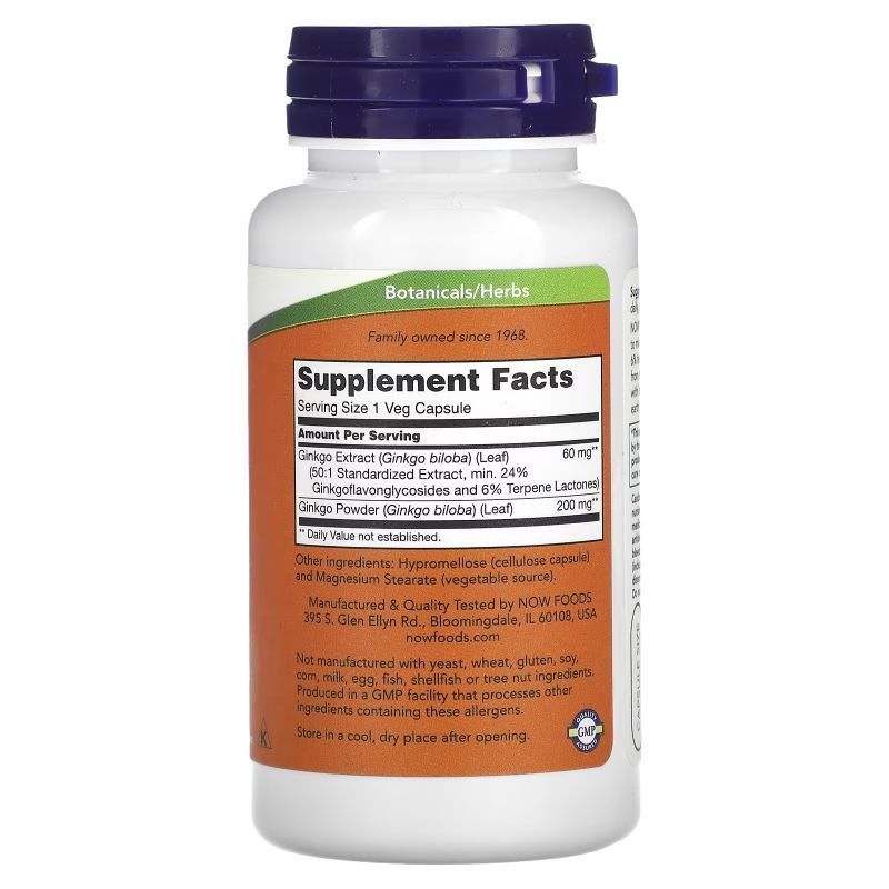 NOW Foods, Ginkgo Biloba, 60 мг, 120 капсул