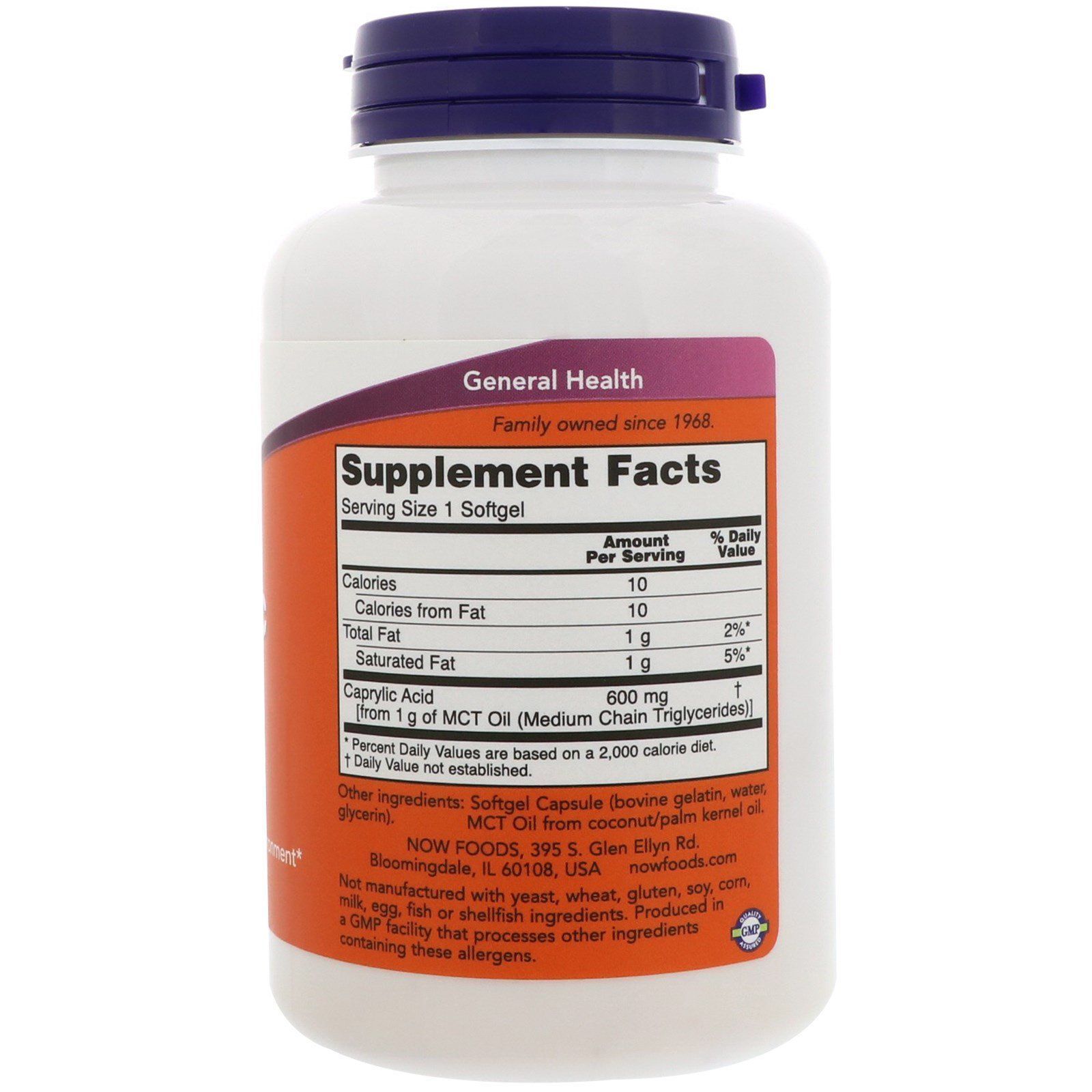 NOW Foods, Caprylic Acid, 600 мг, 100 капсул