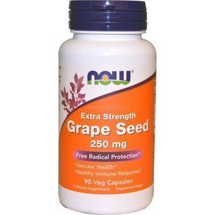 NOW Foods, Grape Seed, Extra Strength, 250 мг, 90 вегетаріанських капсул