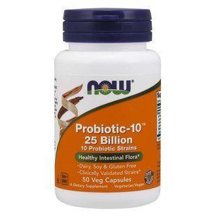 NOW Foods, Probiotic-10, 25 миллиардов, 50 вегетаріанських капсул