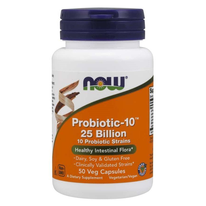 NOW Foods, Probiotic-10, 25 миллиардов, 50 вегетаріанських капсул