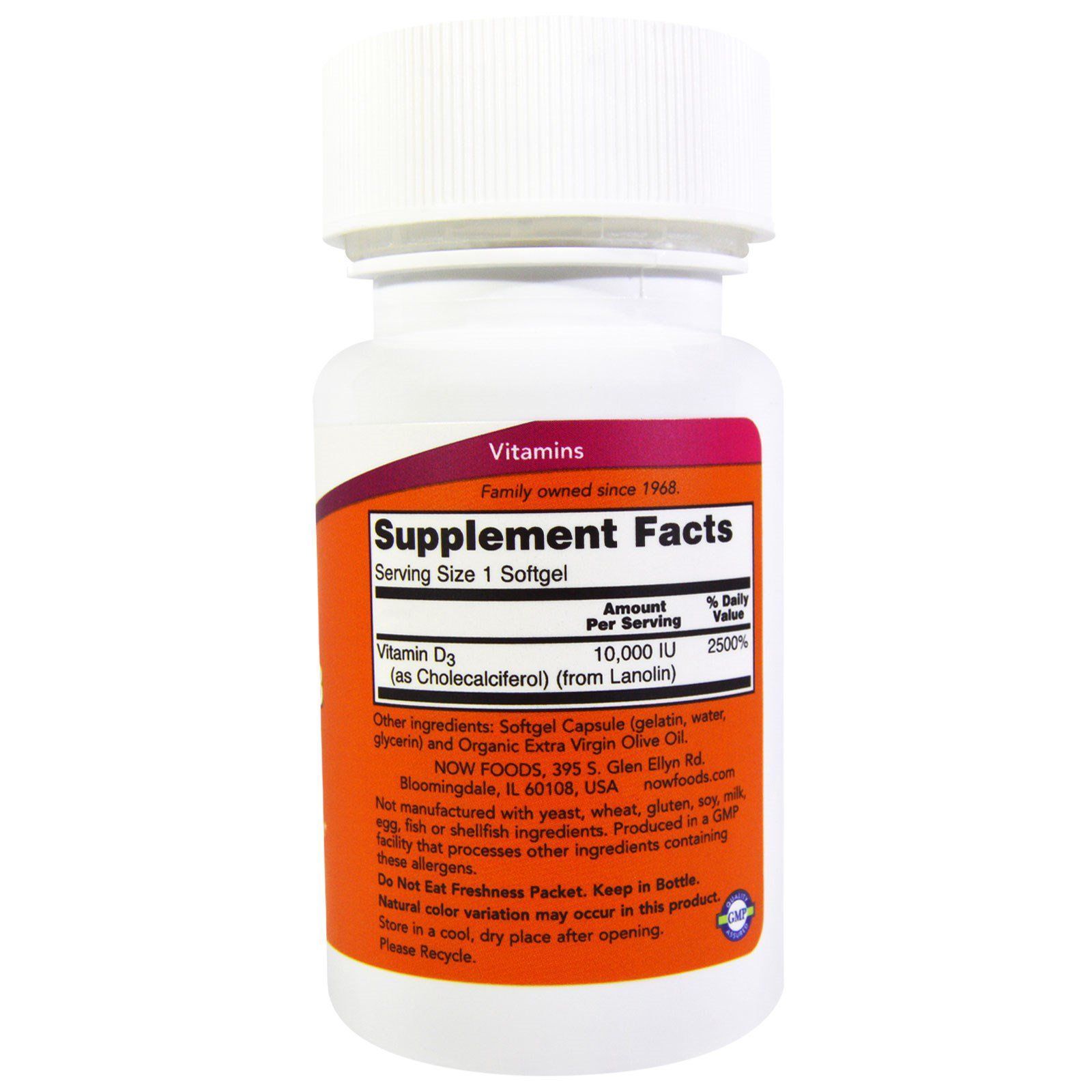 NOW Foods, Vitamin D-3, 10000 МО, 120 капсул