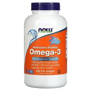 NOW Foods, Omega-3, 180 EPA/120 DHA, 200 капсул із риб&rsquo;ячого желатину