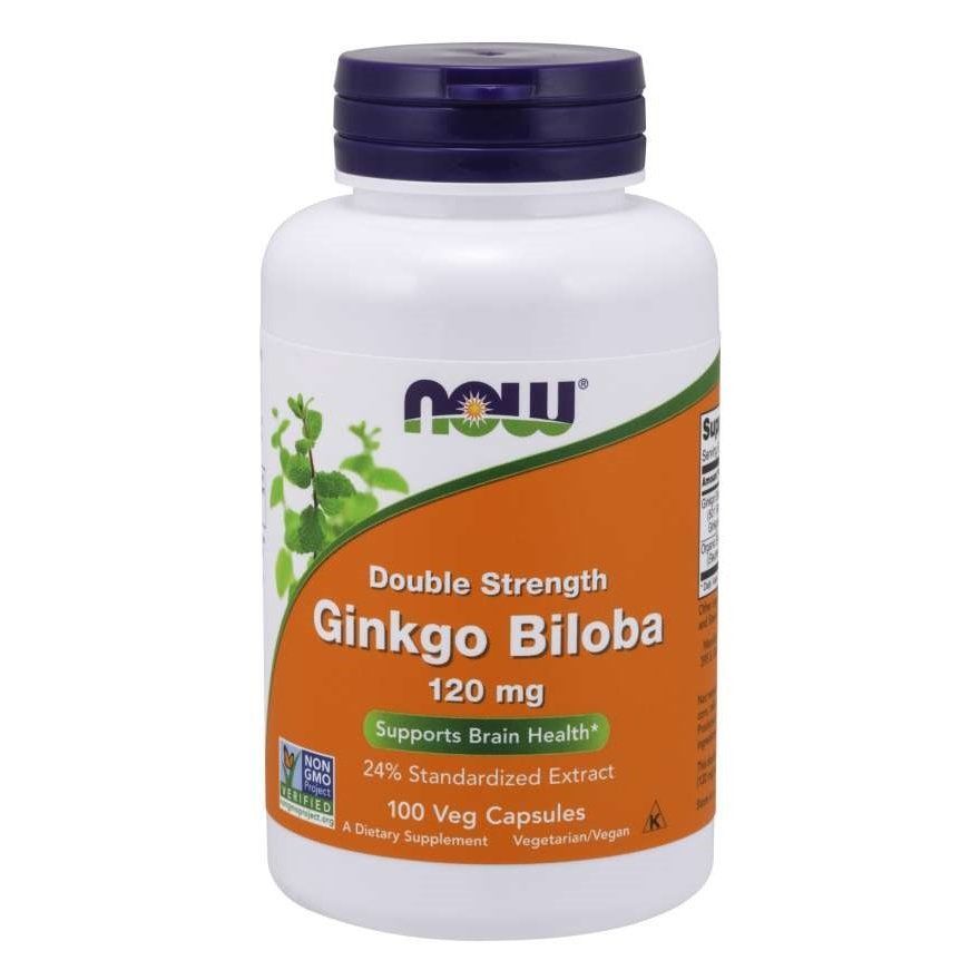 NOW Foods, Ginkgo Biloba, Double Strength, 120 мг, 100 вегетаріанських капсул