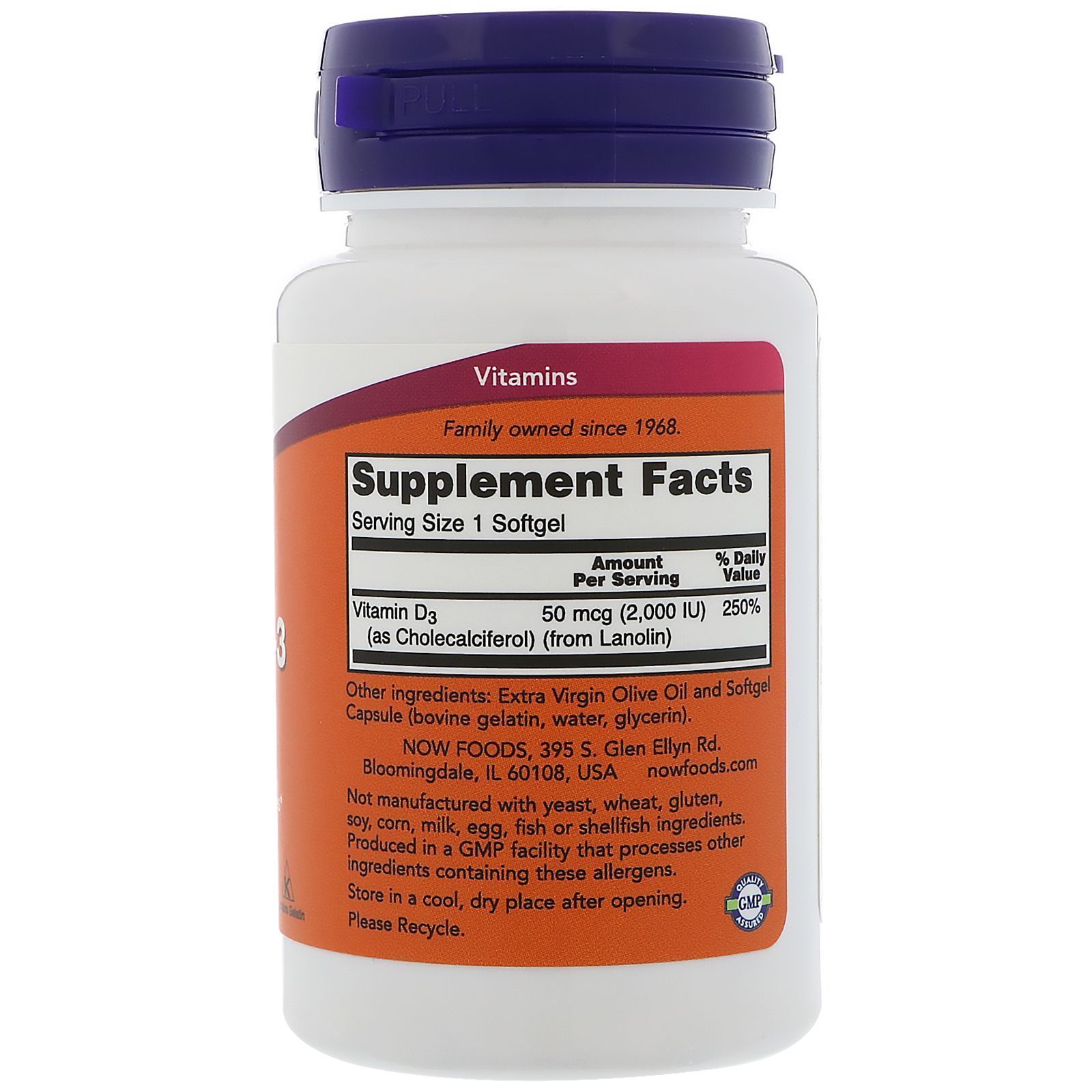 NOW Foods, Vitamin D-3, 2000 МЕ, 120 капсул