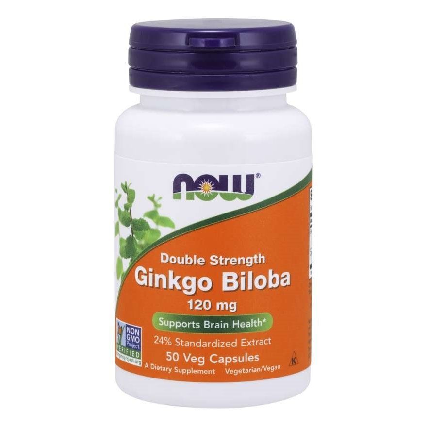 NOW Foods, Ginkgo Biloba, Double Strength, 120 мг, 50 вегетаріанських капсул