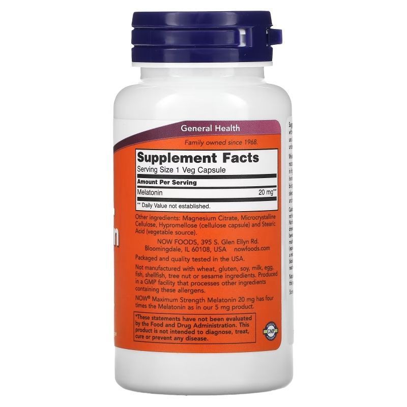 NOW Foods, Maximum Strength Melatonin, 20 мг, 90 капсул
