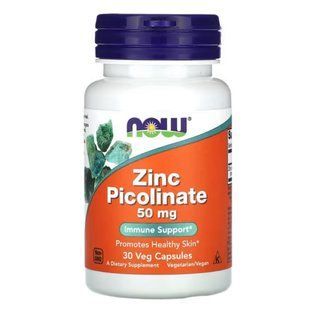 NOW Foods, Zinc Picolinate, 50 мг, 30 вегетаріанських капсул