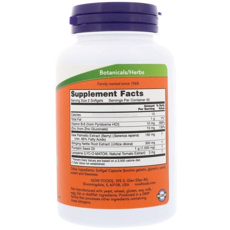 NOW Foods, Prostate Support, 90 м'яких капсул