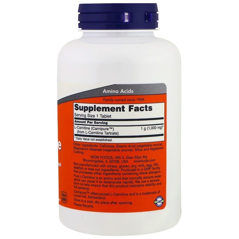 NOW Foods, L-Carnitine, 1000 мг, 100 вегетаріанських таблеток