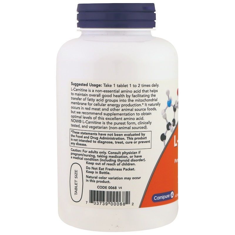NOW Foods, L-Carnitine, 1000 мг, 100 вегетаріанських таблеток