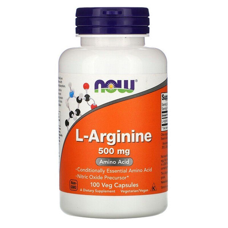 NOW Foods, L-Arginine, 500 мг, 100 вегетаріанських капсул