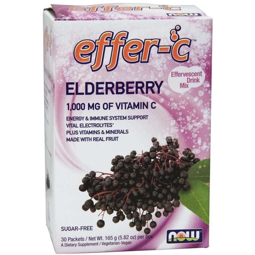 NOW Foods, Effer-C, Effervescent Drink Mix, Elderberry, 30 пакетиків (165 г)