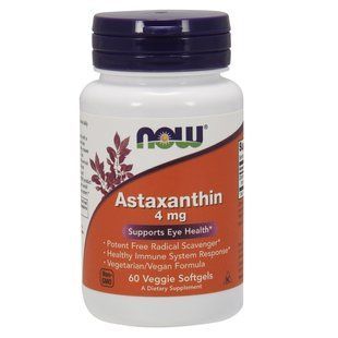 NOW Foods, Astaxanthin, 4 мг, 60 м'яких капсул
