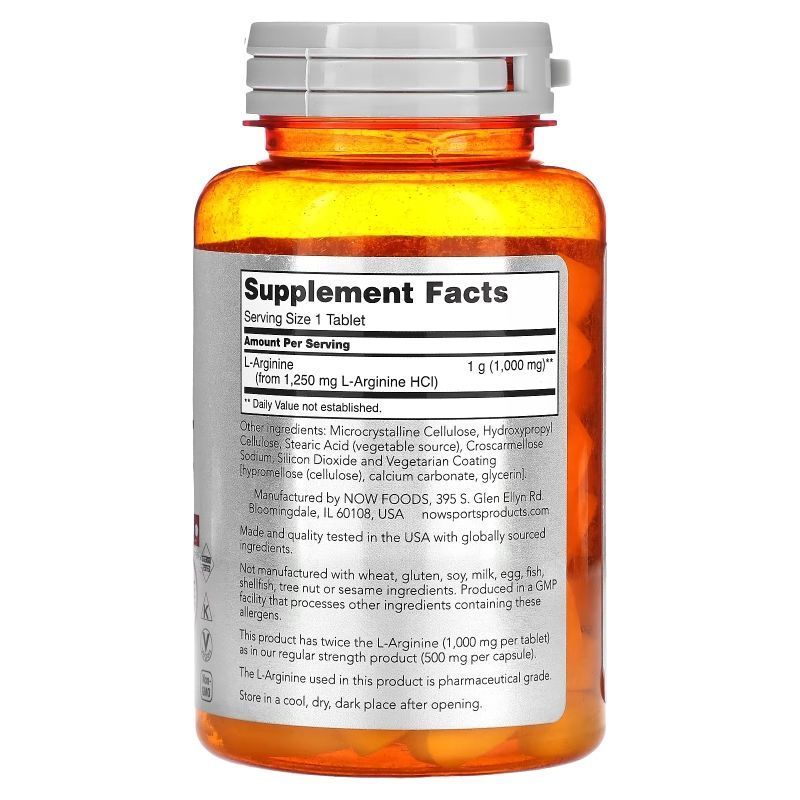NOW Foods, L-Arginine, 1000 мг, 60 таблеток