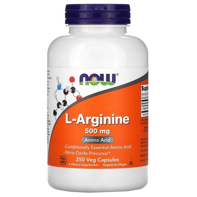 NOW Foods, L-Arginine, 500 мг, 250 вегетарианских капсул