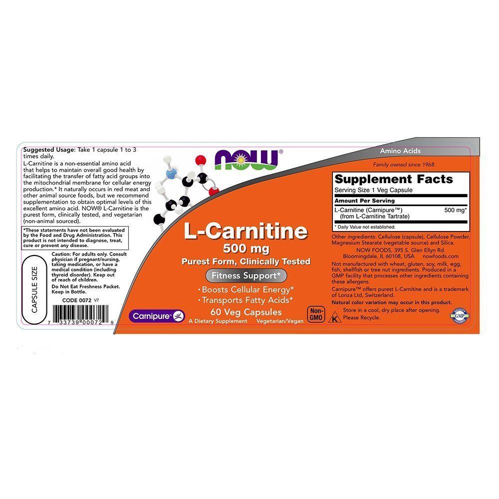 NOW Foods, L-Carnitine, 500 мг, 60 капсул