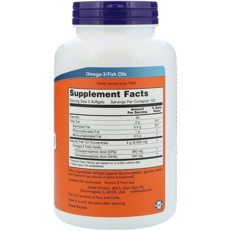 NOW Foods, Omega-3, 180 EPA/120 DHA, 200 м'яких капсул