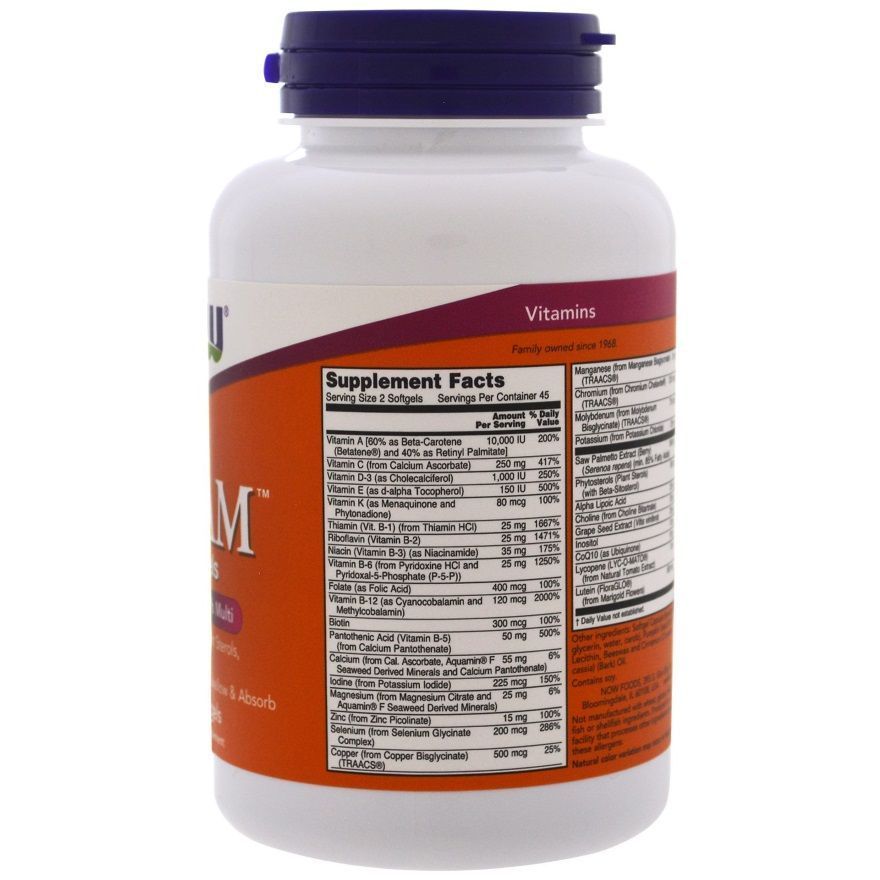 NOW Foods, Adam, Superior Men's Multi, 90 м'яких капсул