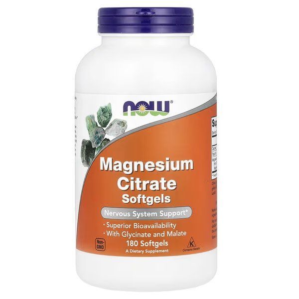 NOW Foods, Magnesium Citrate, 180 м'яких капсул
