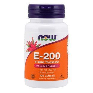 NOW Foods, Vitamin E-200, D-Alpha Tocopheryl, 100 м'яких капсул