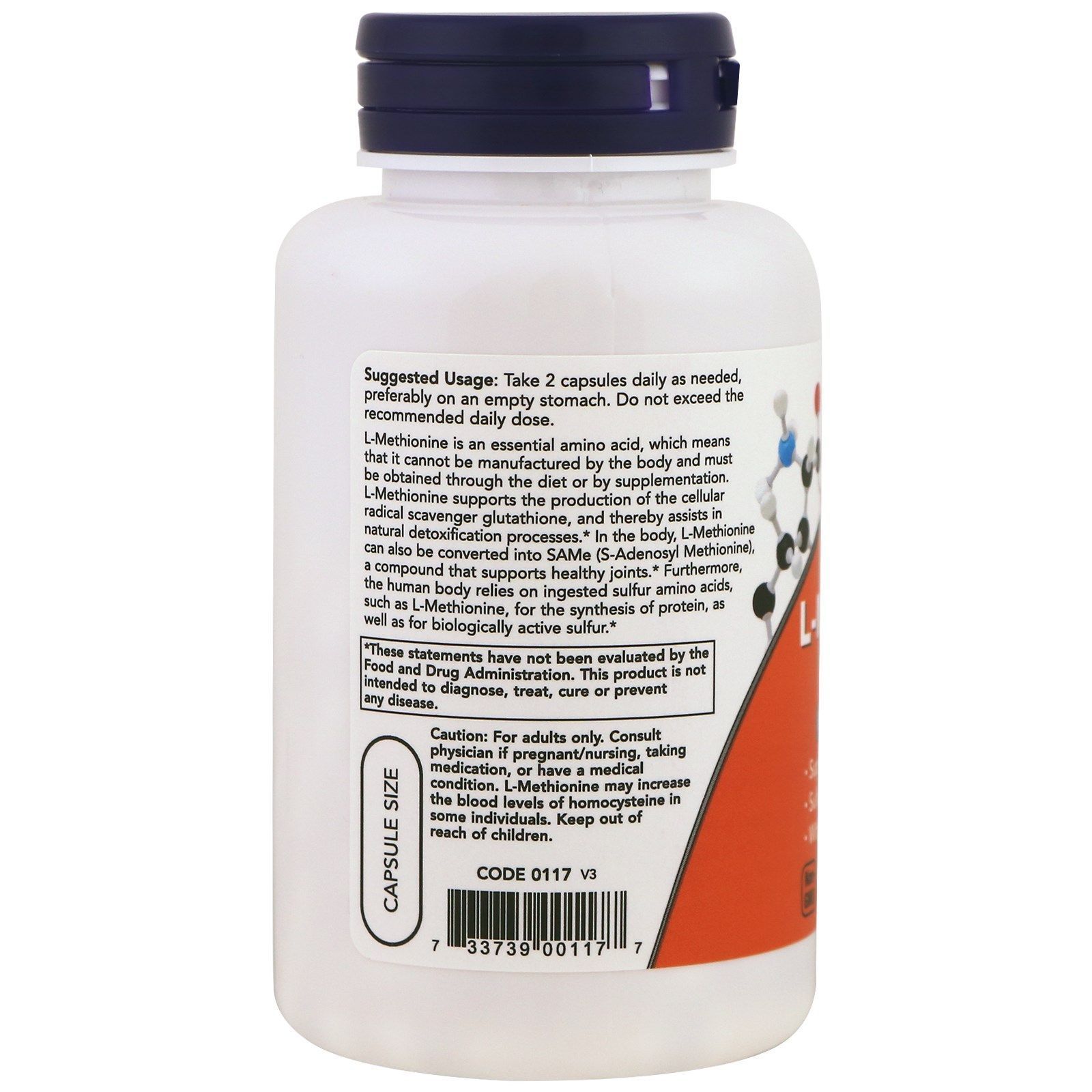 NOW Foods, L-Methionine, 500 мг, 100 капсул
