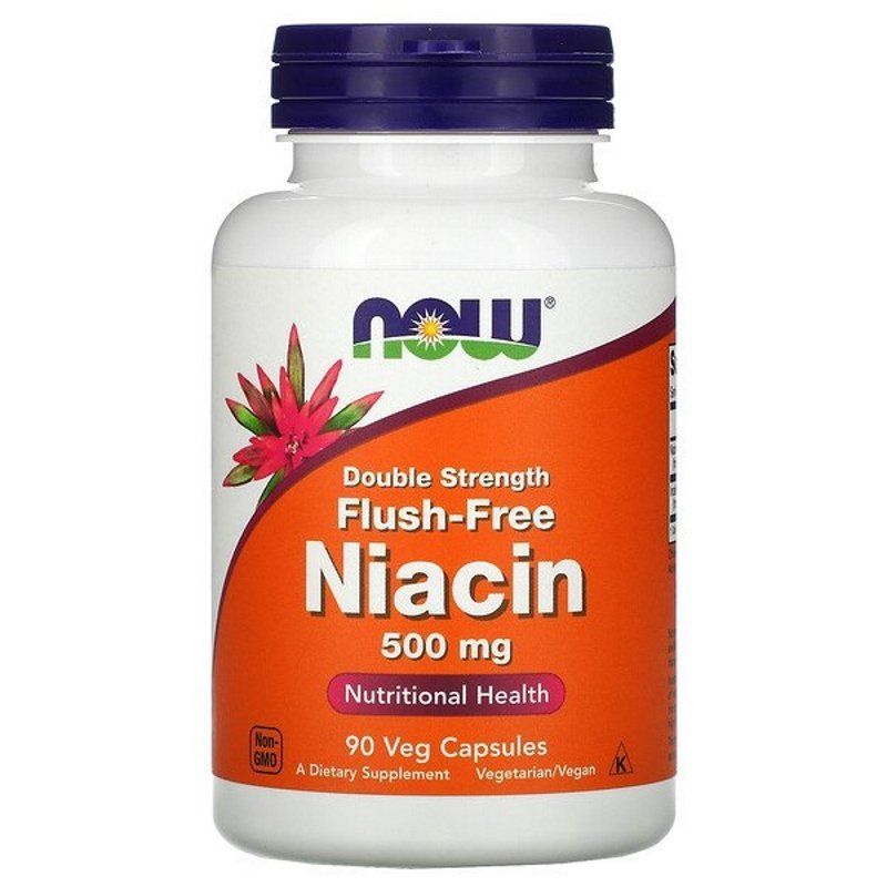 NOW Foods, Flush-Free Niacin, Double Strength, 500 мг, 90&nbsp;вегетаріанських капсул
