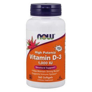 NOW Foods, Vitamin D-3, 1000 МЕ, 360 капсул