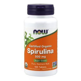 NOW Foods, Certified Organic Spirulina, 500&nbsp;мг, 100&nbsp;таблеток