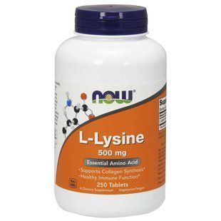 NOW Foods, L-Lysine, 500 мг, 250 вегетарианских таблеток