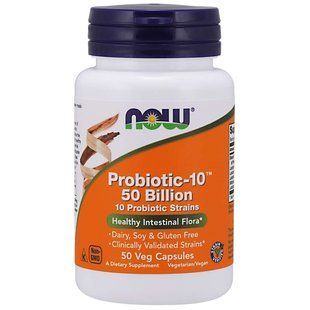 NOW Foods, Probiotic-10, 50 миллиардов, 50 вегетаріанських капсул
