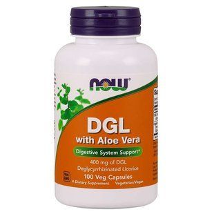 NOW Foods, DGL with Aloe Vera, 400 мг, 100 вегетаріанських капсул