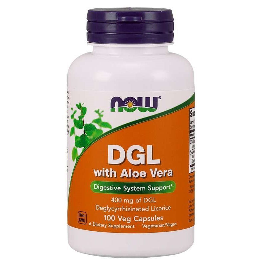NOW Foods, DGL with Aloe Vera, 400 мг, 100 вегетаріанських капсул