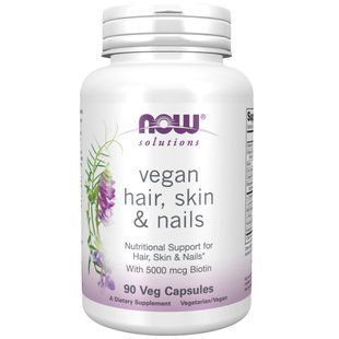 NOW Foods, Solutions, Vegan Hair, Skin & Nails, 90 вегетаріанських капсул