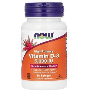 NOW Foods, Vitamin D-3, 5000 МО, 30 капсул