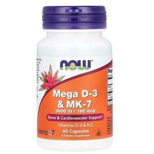 NOW Foods, Mega D-3 & MK-7, 5,000 IU / 180 мкг, 60 капсул