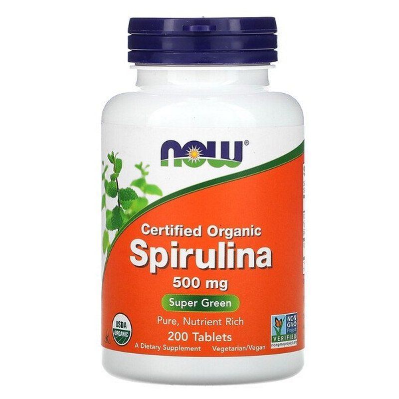 NOW Foods, Certified Organic Spirulina, 500 мг, 200 таблеток