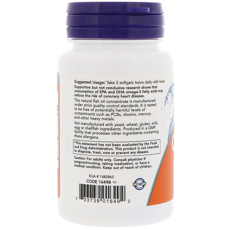 NOW Foods, Omega-3, Molecularly Distilled, 30 капсул