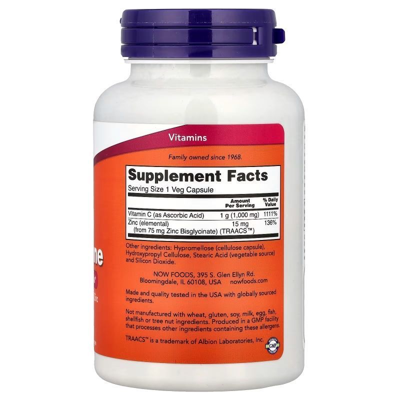 NOW Foods, C-1000, Zinc Immune, 90 капсул