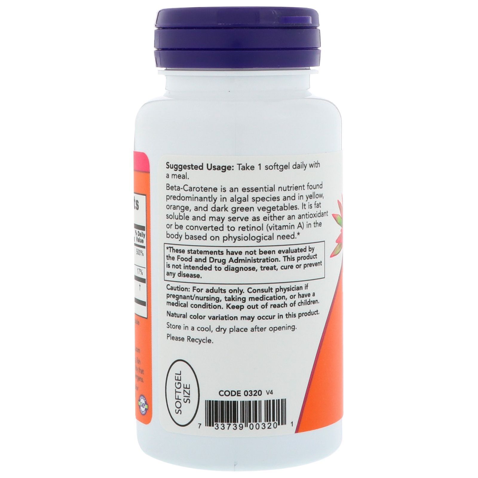 NOW Foods, Natural Beta Carotene, 25000 МЕ, 90 капсул