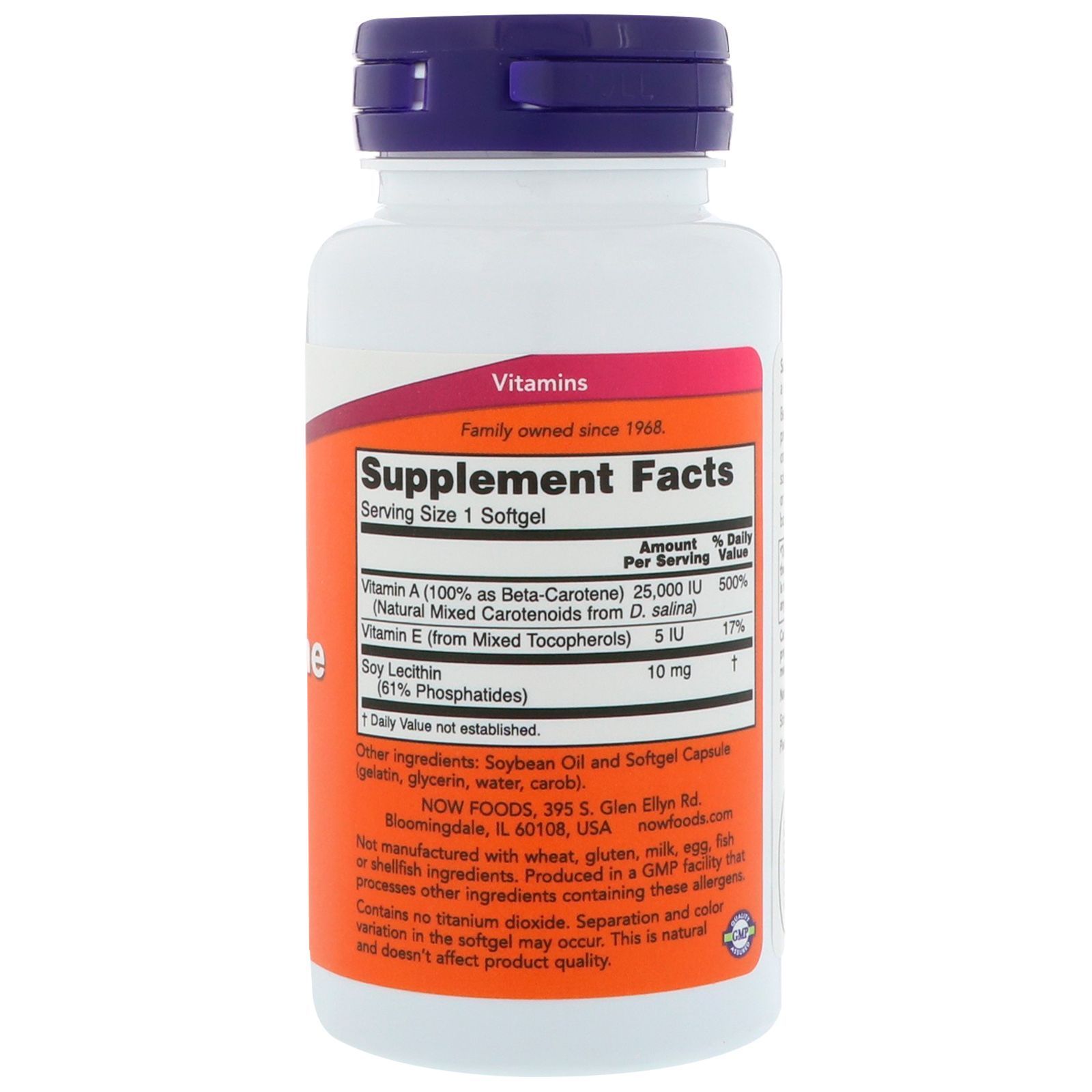 NOW Foods, Natural Beta Carotene, 25000 МЕ, 90 капсул