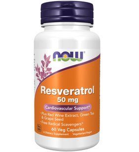 NOW Foods, Resveratrol, 50 мг, 60 вегетаріанських капсул