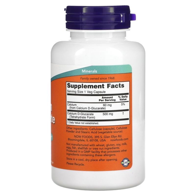 NOW Foods, Calcium D-Glucarate, 500 мг, 90 вегетаріанських капсул